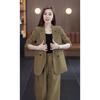 Spring New Plus Size Suit Set: Loose Fit Slimming Casual Blazer with Elastic Waist & Straight Leg Pants, Two-Piece Professional Outfit
