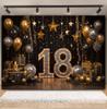 Black and Gold Balloon Gift Theme 18th Birthday Banner Backdrop Cloth Adult Gift Birthday Party Decoration Photography Backdrop