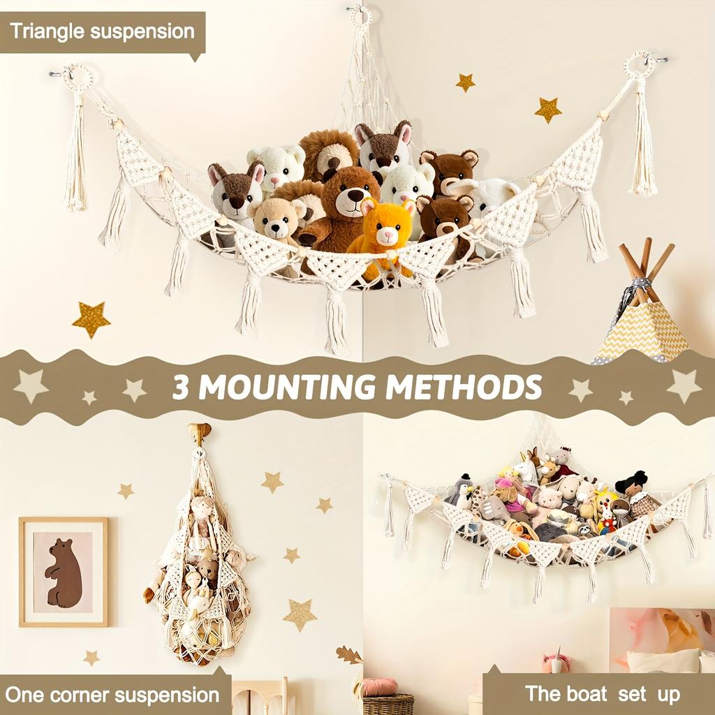 Extra Large Toy Hammock Hanging Storage Net Organizer Woven Kid Stuffed Mesh for Bedroom Nursery Decor Gift for Christmas Easter