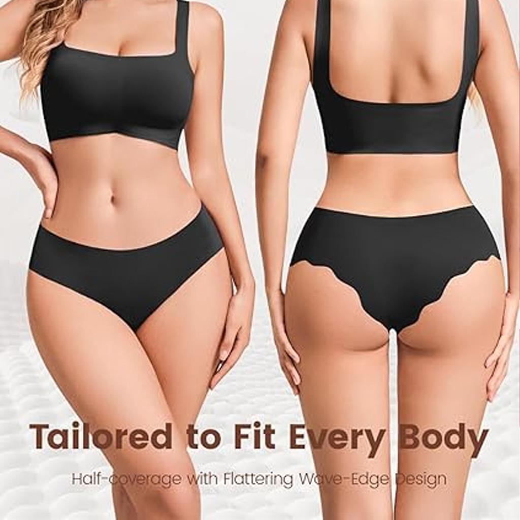 5Pcs Seamless Low-Rise Underwear for Women Invisible Briefs No Show Bikini Panties Wave Edge Hipster Stretch Fit