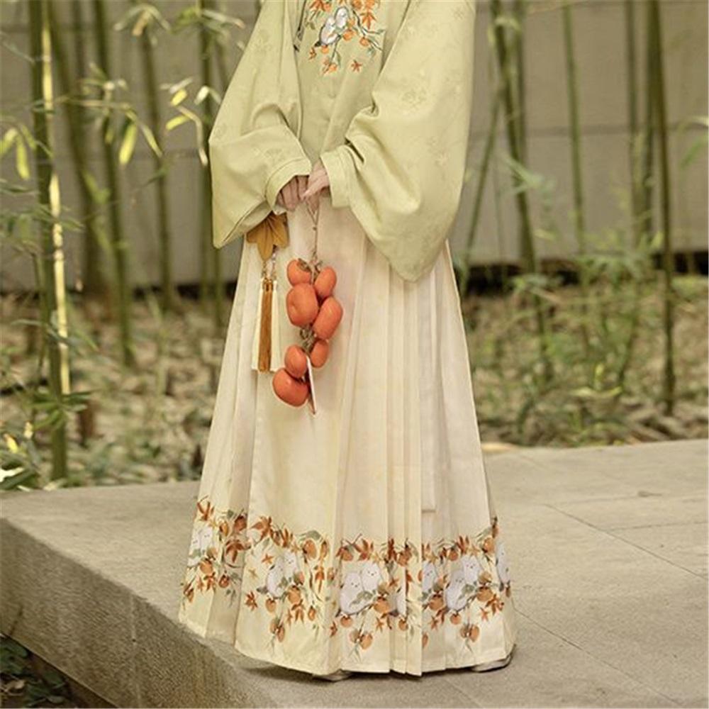 Chinesischer Ming-Dynastie-Stil Hanfu Rundhalsrobe Pipa-Ärmel Pferdegesicht-Rock Anzug für Frauen