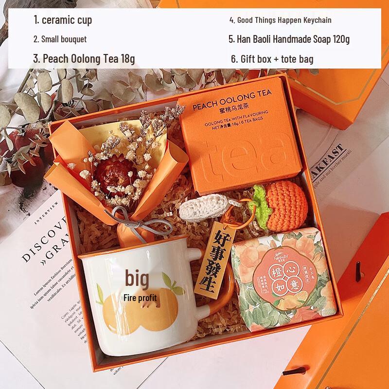 Good Fortune Ceramic Mug Gift Set Ceramic Mug, Tea, Keychain & Handmade Soap