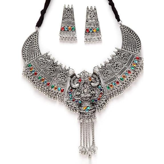 Modny najnowszy stylowy, tradycyjny oksydowany srebrny naszyjnik zestaw biżuterii dla kobiet