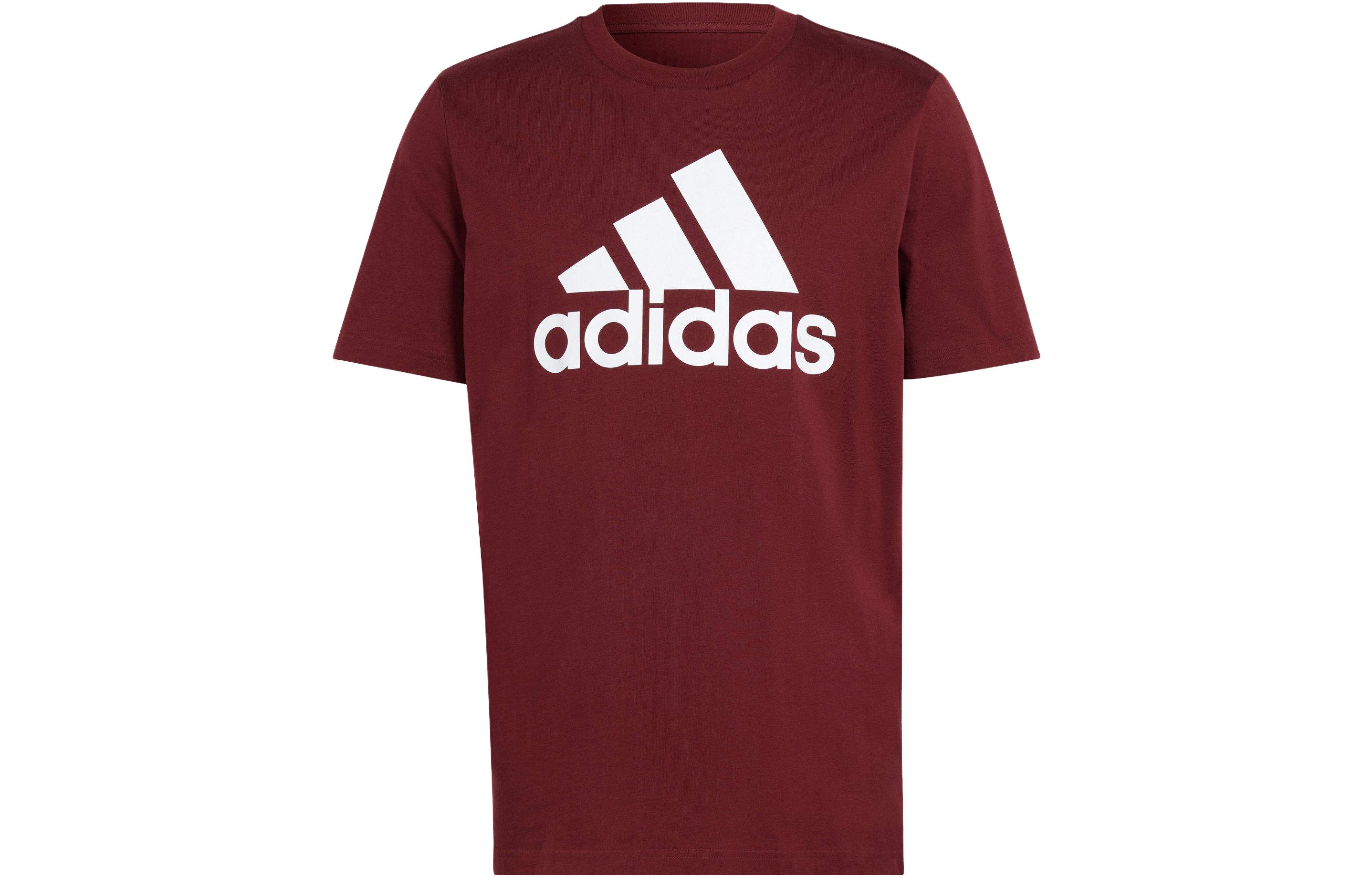 Adidas Essential T Shirts Men s Dark Red Crew Neck Moderate Straight Fit IS1301 M