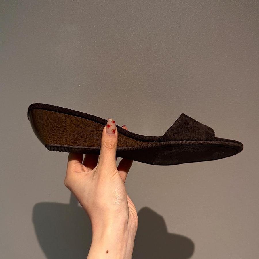 

Версия из овчины~ Красивые кожаные шлепанцы на танкетке с фактурой дерева и высоким каблуком, женская летняя обувь, маленькие сандалии, полушлепанцы 40