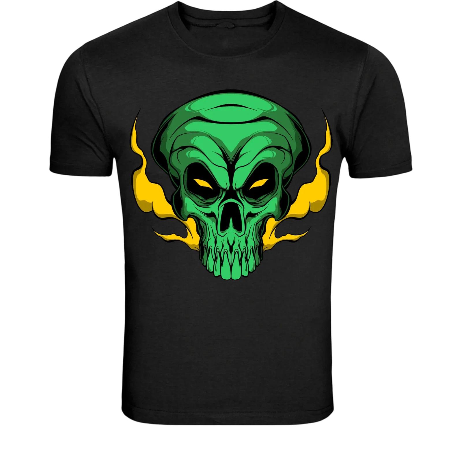 Green Ghost Skull T-Shirt - Toxic Horror Skull Graphic Tee M