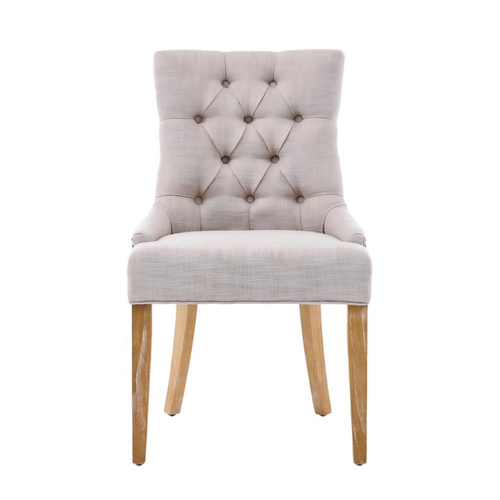 Dining Room Fabric Armchair with KD Legs and Decorative Rivets - Assemblable Upholstered Chair, Modern Design, 2-Piece Set