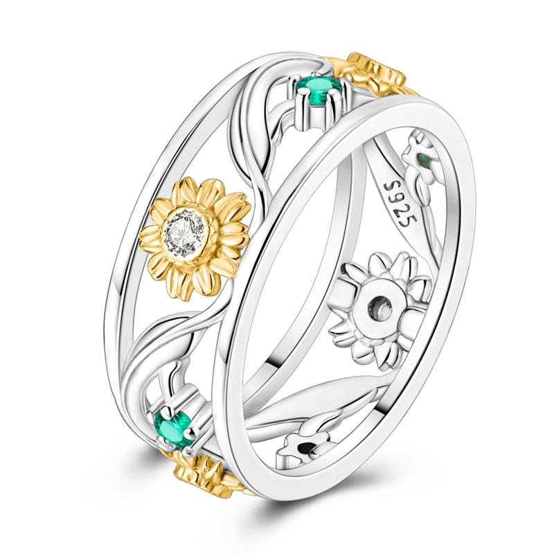 925 Sterling Copper Blue Ocean&Butterfly&Colorful Candy&Star&Retro Chain Wide Face Ring Ladies' Zircon and Accessories