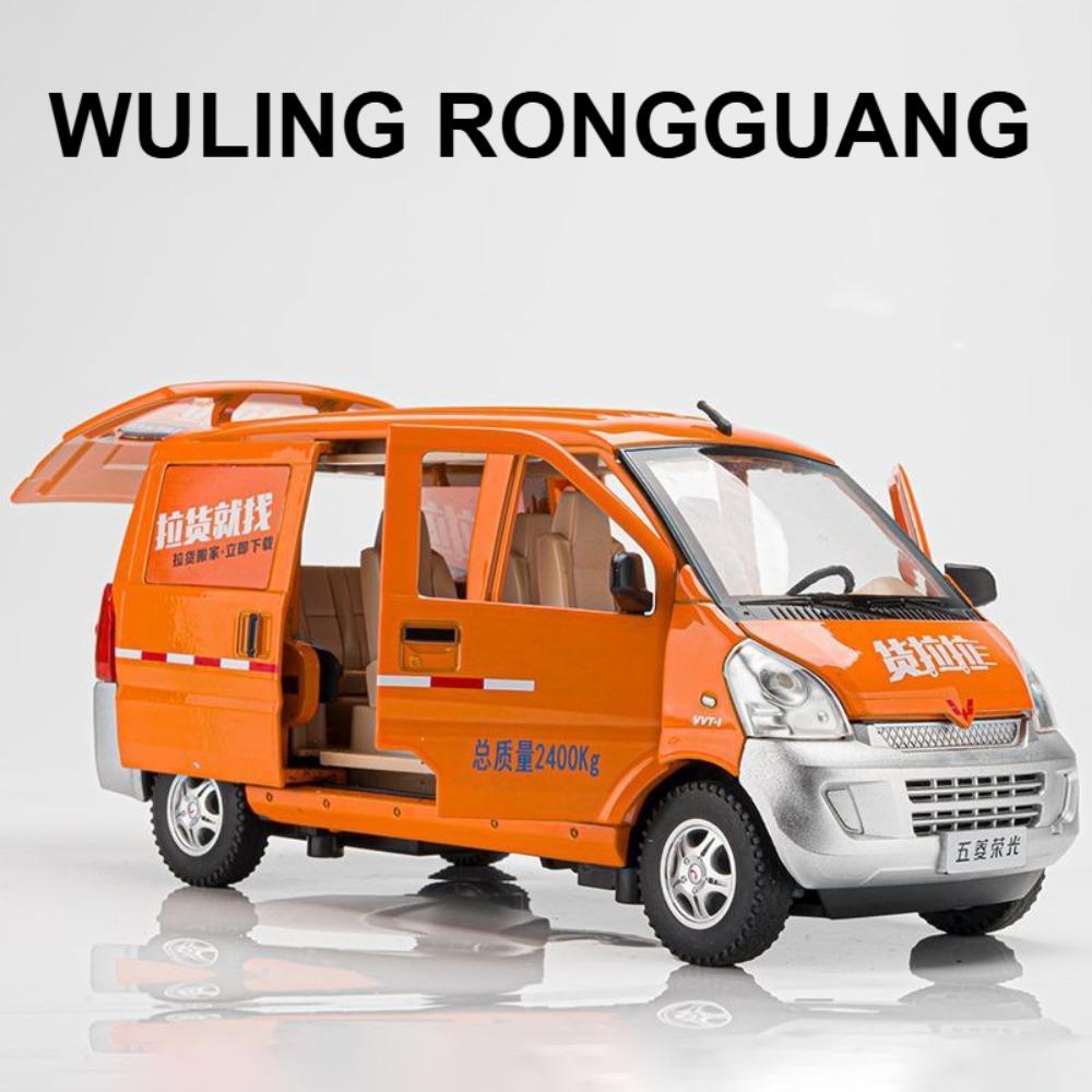 Scale 1:24 WULING RONGGUANG Car Model Toy Doors Opened Sound Light Van Wheel Steering Pull Back Models Kids Hobby Presents