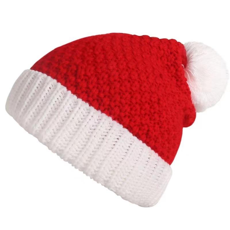 Custom Winter Santa Hats Print Embroidery Logo Warm Black Blue Red Green Christmas Cap Pom-pom Fabric Feature Common