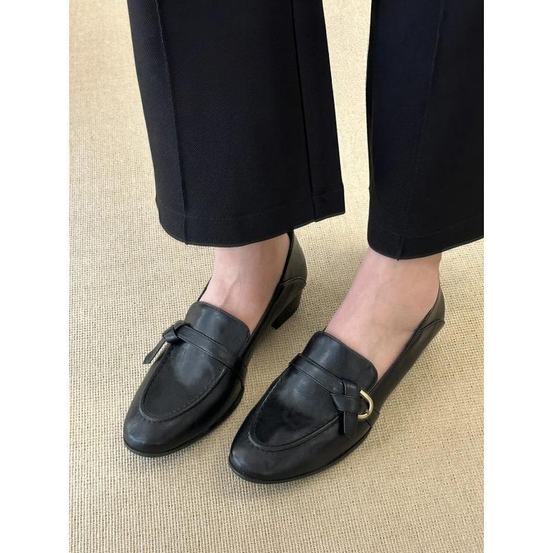 Coarse Heel Retro-style Women's New Trendy All-purpose Slip-on Leather Shoes