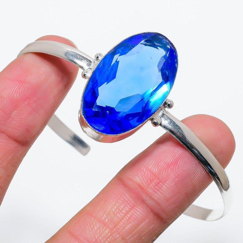 Brățară cu manșetă din argint Sterling 925 cu piatră prețioasă de topaz albastru elvețian, reglabilă