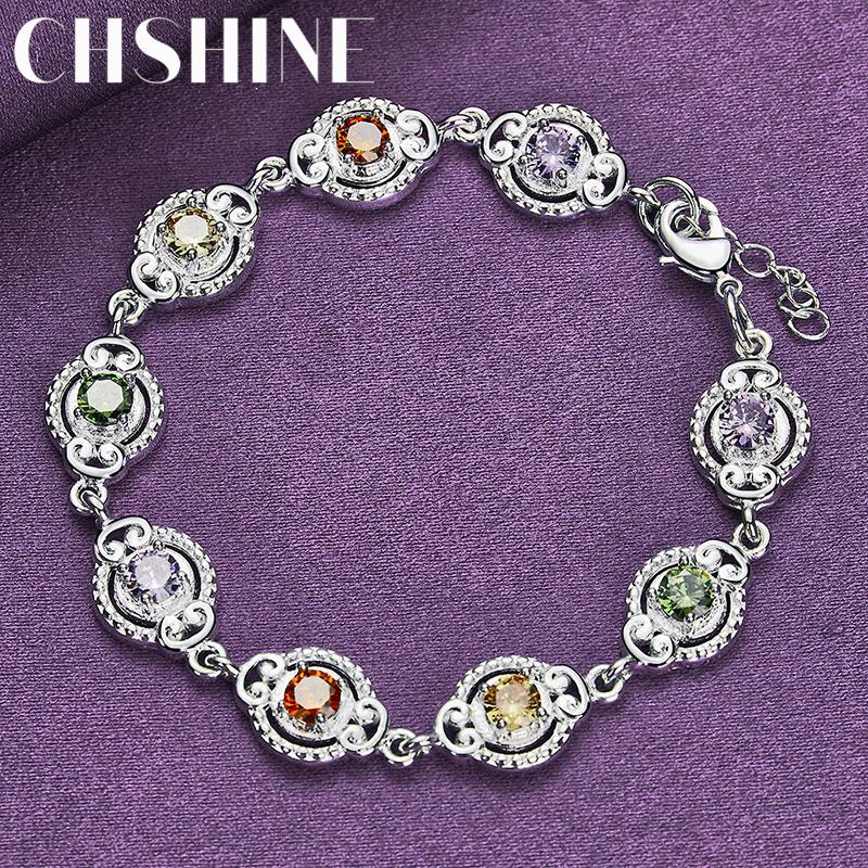 CHSHINE 925 Sterling Silver Color Crystal Chain Bracelet For Women Wedding Party Fashion Jewelry