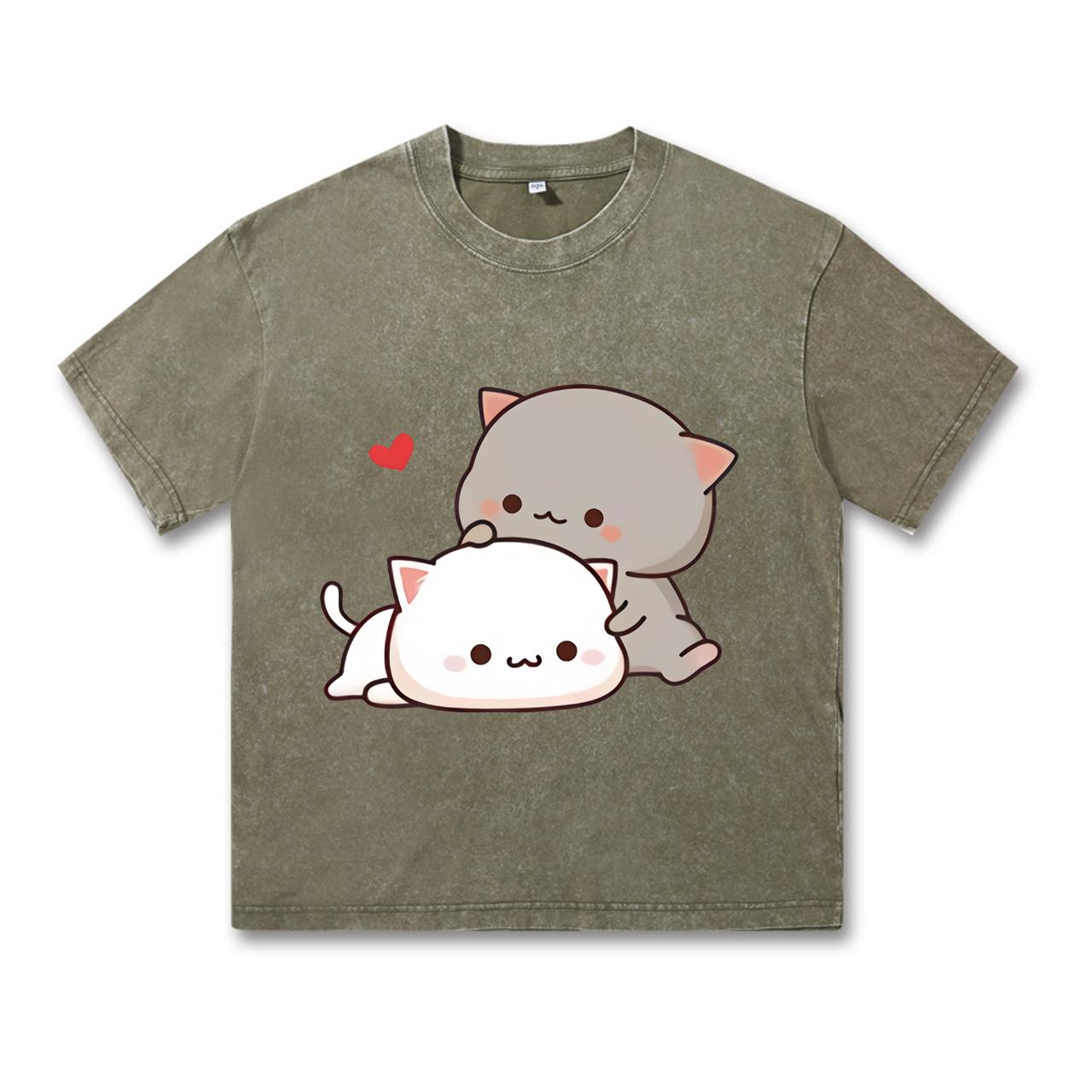 

Футболка с аниме Kawaii Girl, флисовая футболка Harajuku, свободный повседневный свитер, милая парная футболка для подарка на День святого Валентина, винтажная футболка в стиле ретро с эффектом потертости 3XL