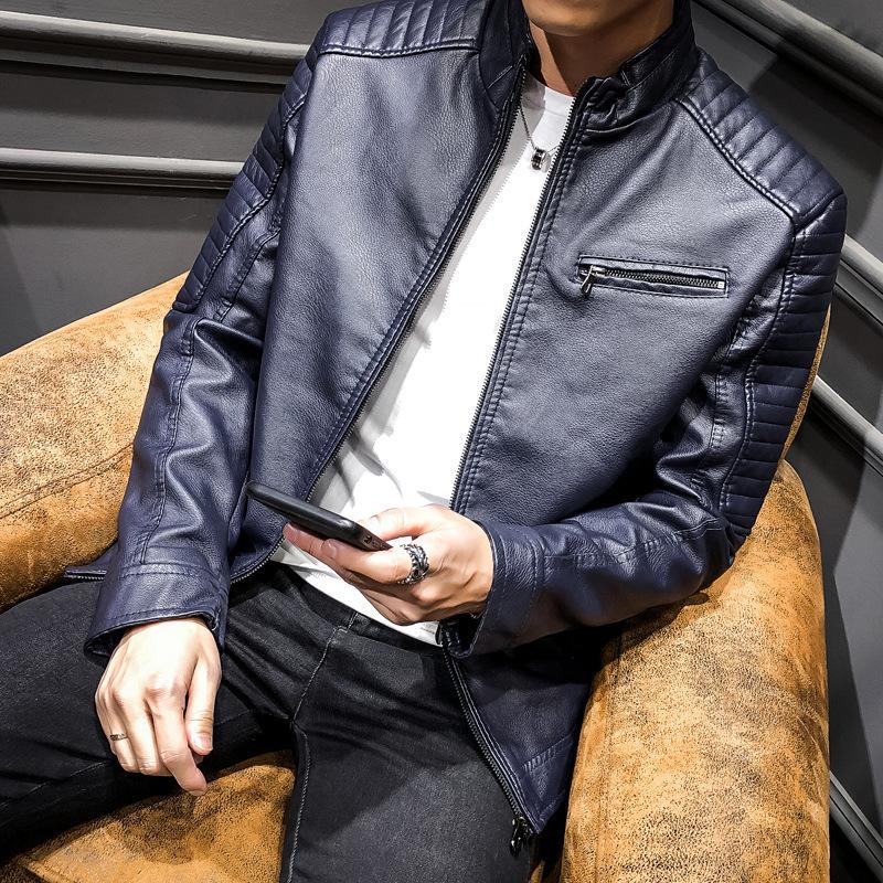 Men's leather jacket, locomotive jacket, men's spring and autumn slim-fitting trend, new handsome warm pu leather jacket men