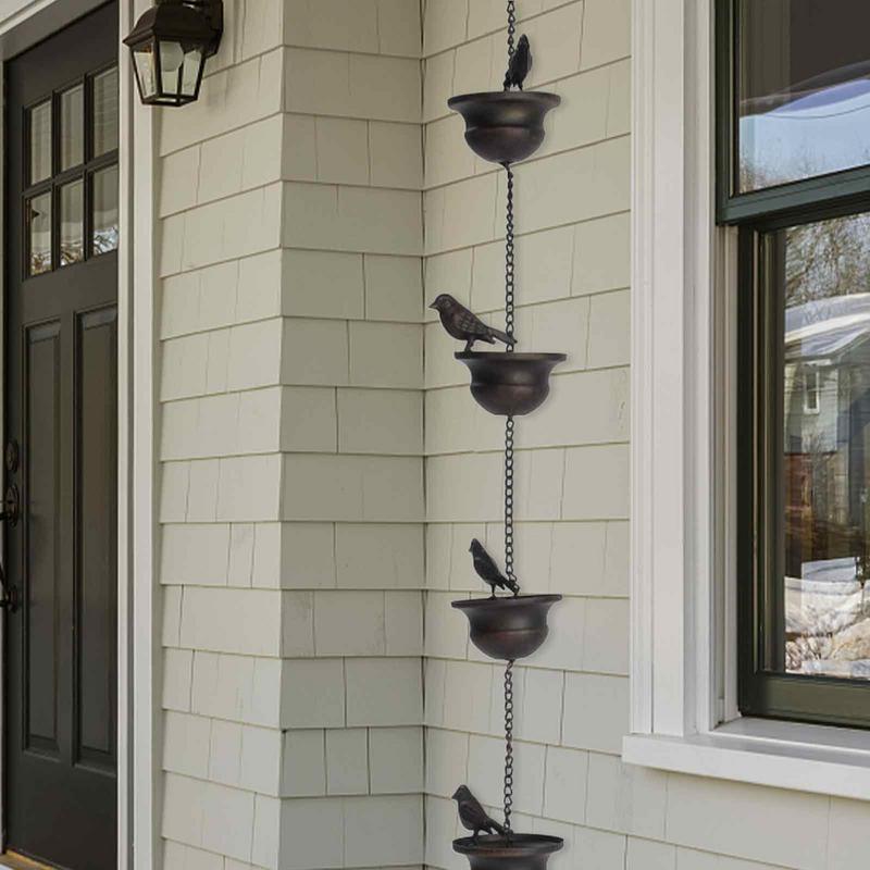 Outdoor Rain Chain Creative Birds On Cups Metal Rain Chain Rain Catcher Gutter Roof Rainwater Catcher Chain Drainage Downspout