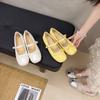 French Silver Flat Ballet Single Shoes Women 2025 New Temperament Bow Fairy Wind Word Belt Mary Jane Shoes