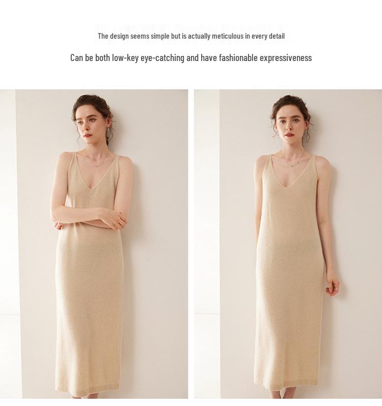 Elegant Korean-Style Knitted Cashmere Dress - Strappy, Slimming, and Luxurious Fashion Staple
