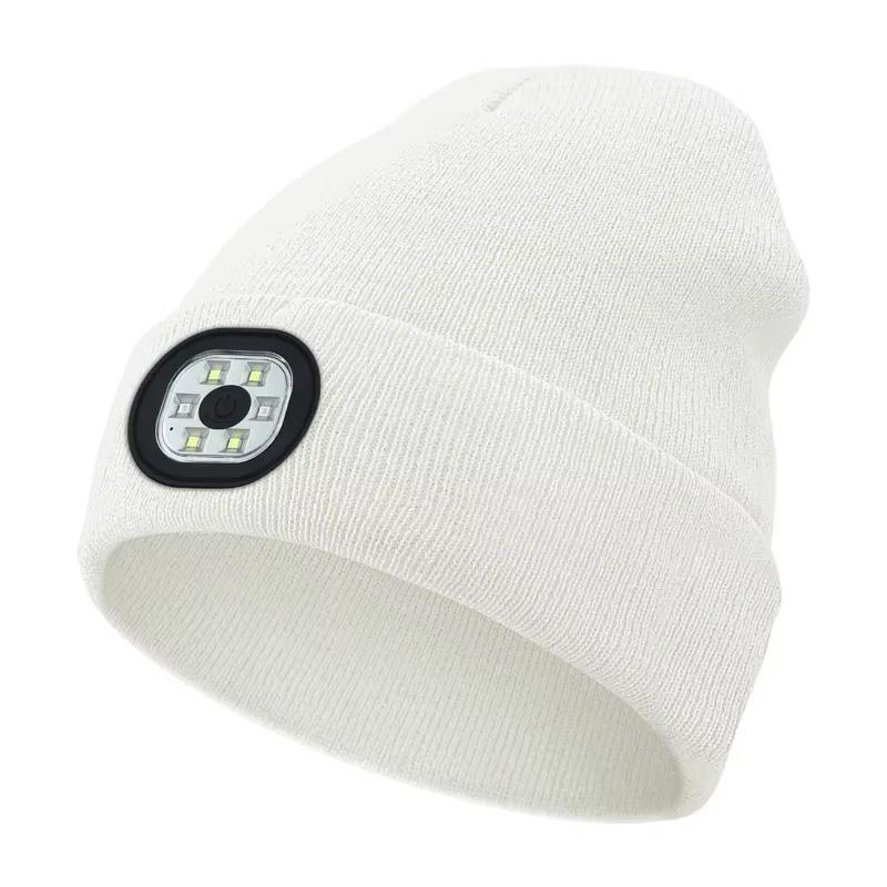 LED Beanie Hat USB Rechargeable Lighted Winter Warm Cap Unisex Headlamp Knitted Hat Flashlight Night Safety Protection
