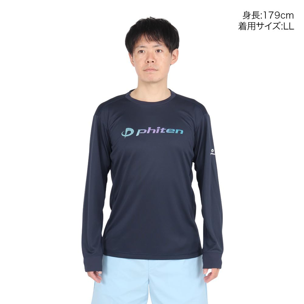 PHITEN Long Sleeve T-Shirt, Lame Gradation, Navy Blue, 3124JG63000 (Navy/L/Men's, Women's)