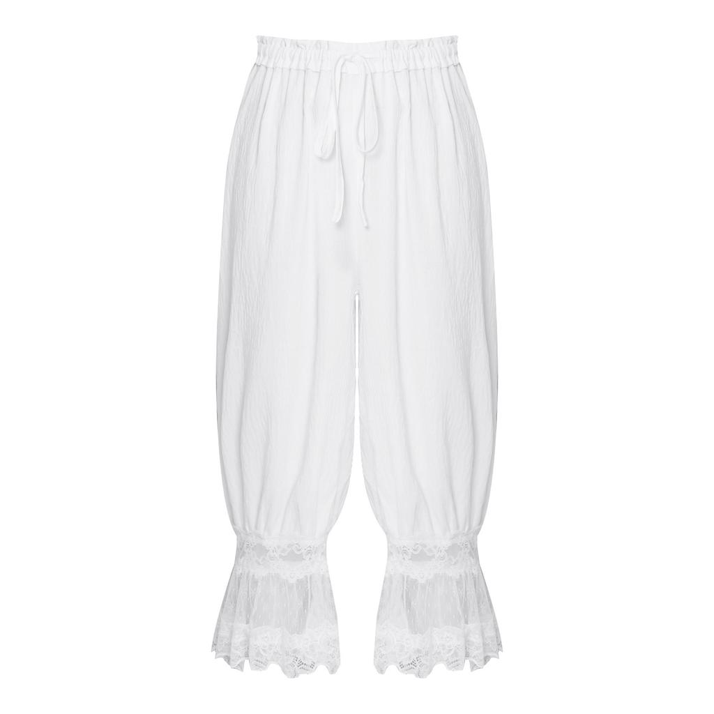 Womens Long Bloomers Loungewear Loose Harem Pants Elastic Waist Drawstring Medieval Style Midi Pants