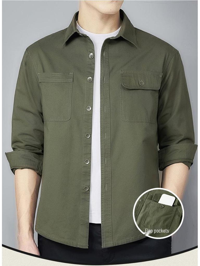Men's Plus Size Military Style Business Workwear Shirt - Spring/Autumn
