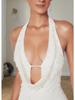 2024 Winter Backless Beaded Halter Neck Slim Skirt with Deep V