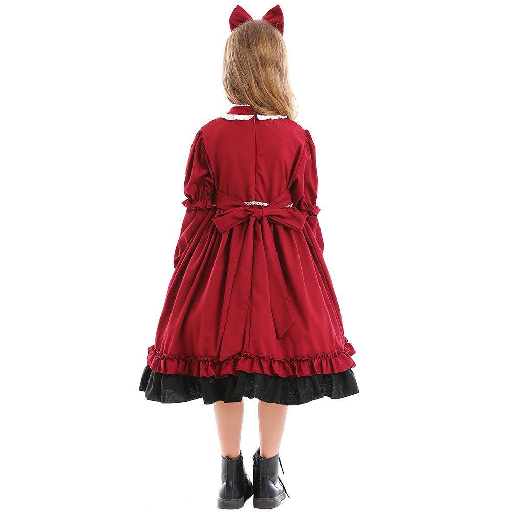 Pinse Clothing Spanish Lolita Halloween Princess Dress for Kids - Wine Red Loli Photography Costume