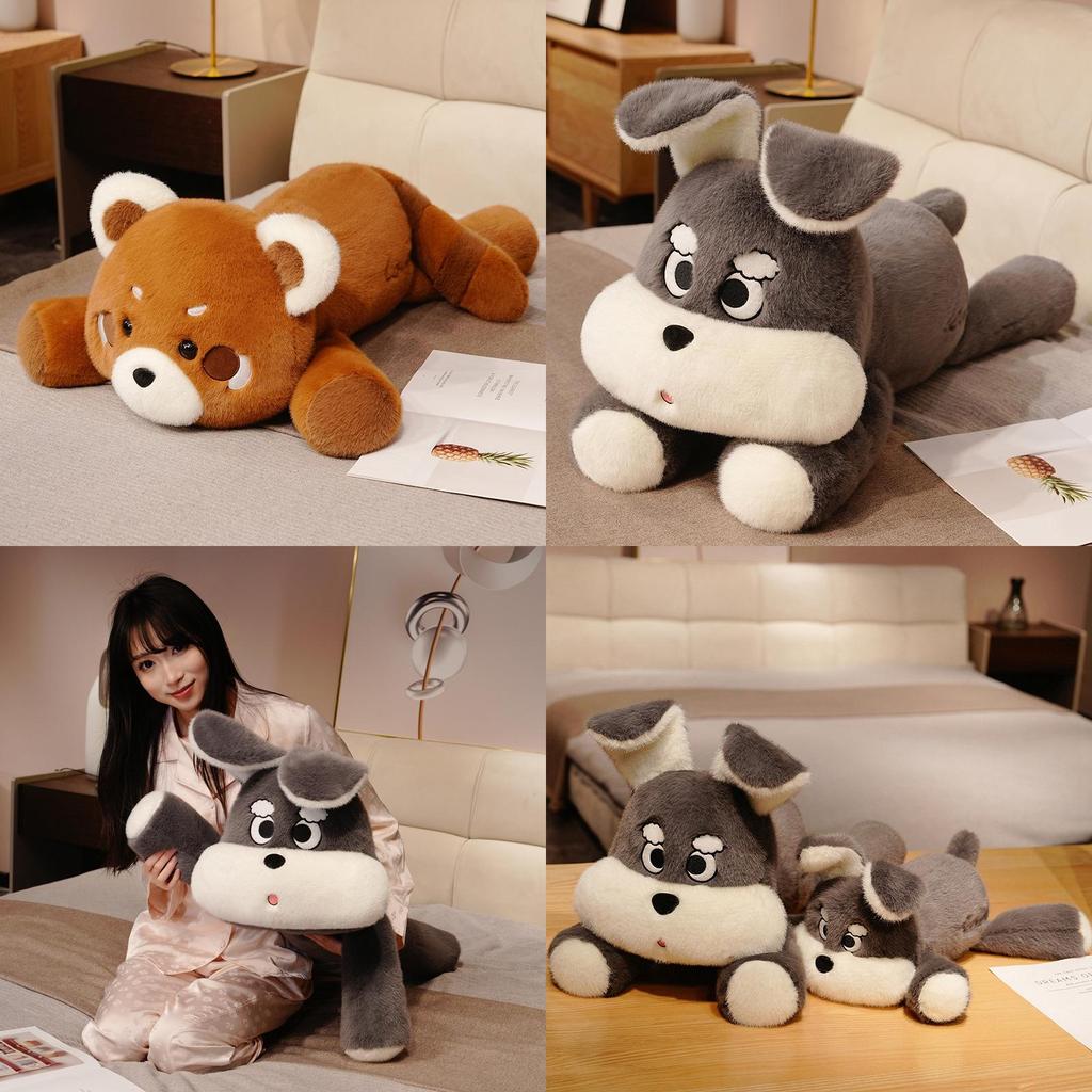 Raccoon And Schnauzer Animal Plush Doll With Embroidery Design For Gift Kids