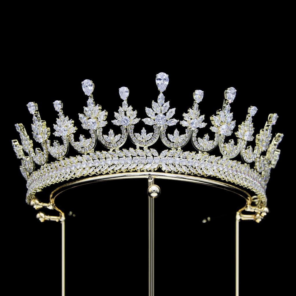New European and American Zircon Bridal Crown Headpiece Metal Electroplating Korean Style Diamond Crown Wedding Hair Accessories