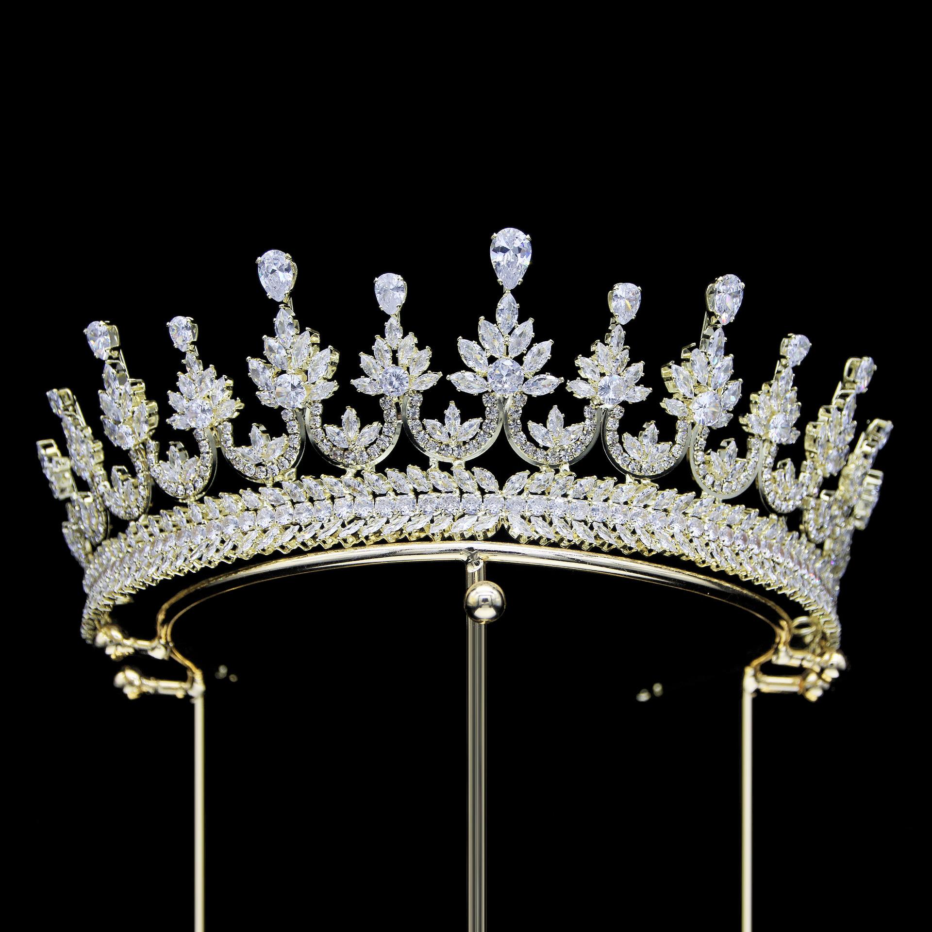 Новая европейская и американская циркониевая свадебная корона-украшение для головы, металлическое гальваническое покрытие, корейский стиль, бриллиантовая корона, свадебные аксессуары для волос