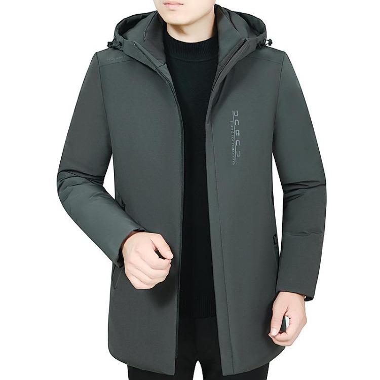 Winter Warm Down Padded Jacket for Men Hooded Stand Collar Thick Long Sleeve Zipper