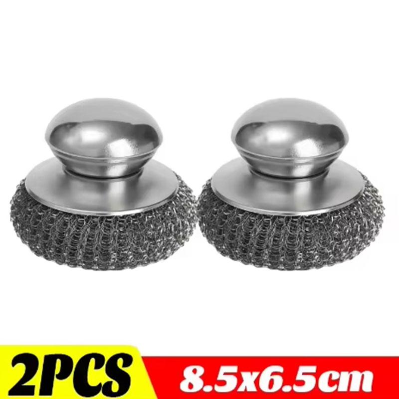 Stainless Steel Pot Brush with Handle Metal Ball Dishwashing Replacement Pans Stoves Sink Scrubbers Robust Kitchen Cleaner New