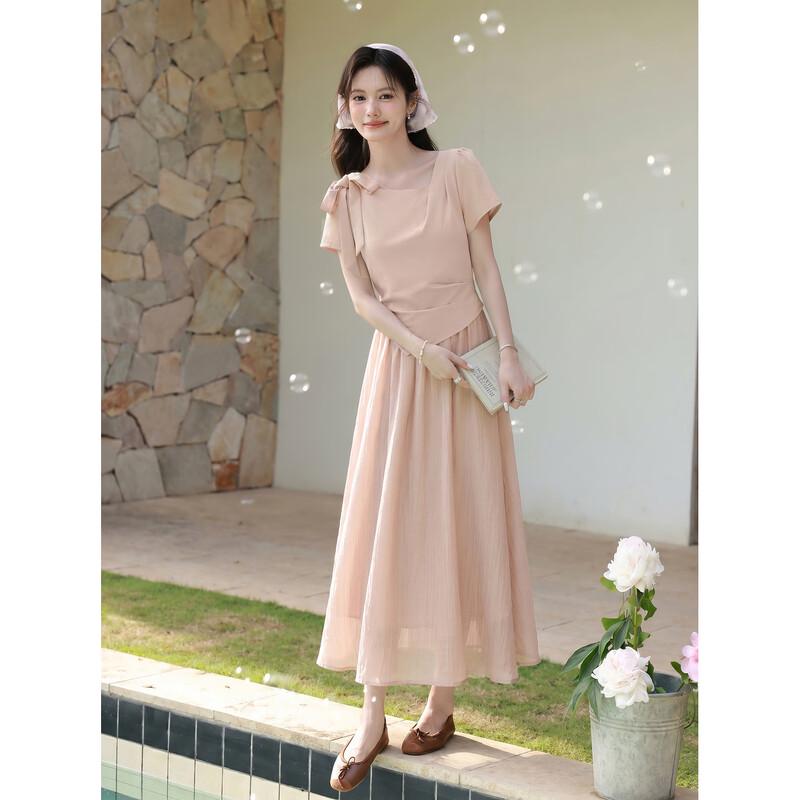 French Style Pink A-Line Summer Maxi Dress S