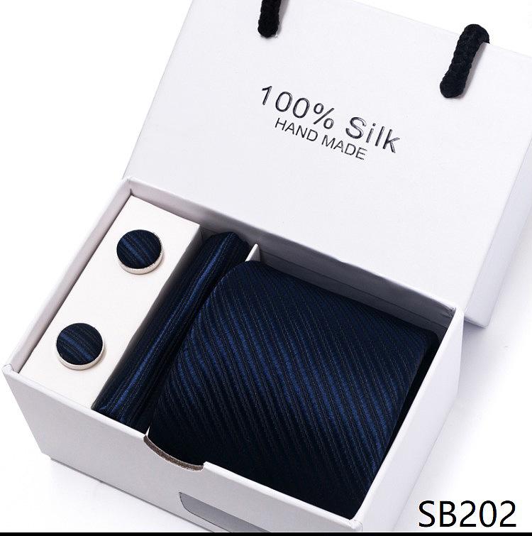 Men's 1200-Needle High-Density Business Stripe & Paisley Tie Set - 6 Piece Groom & Wedding Gift Box