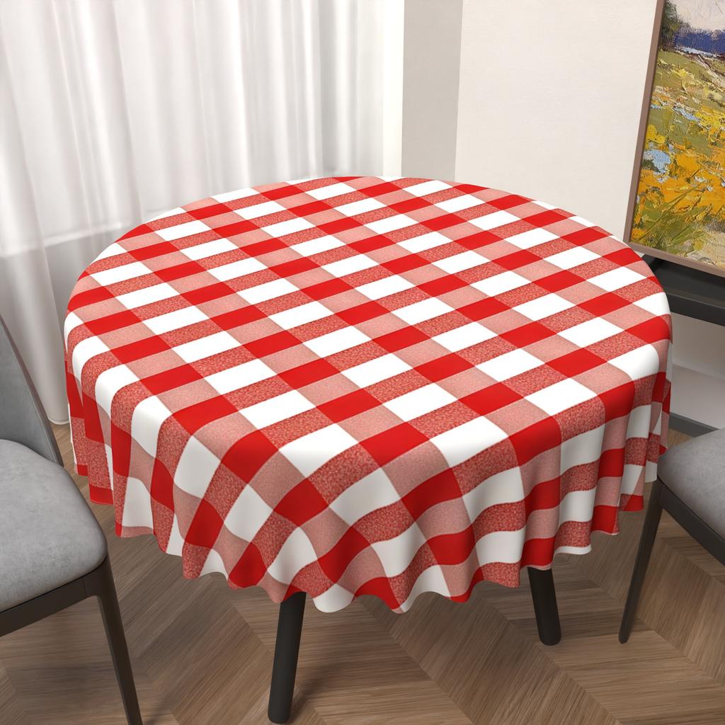 1 pz 60x60 Pollici Tovaglia Rotonda a Quadretti Strisce Rosse Copritavolo Riutilizzabile Lavabile per Cucina Giardino Sala da Pranzo