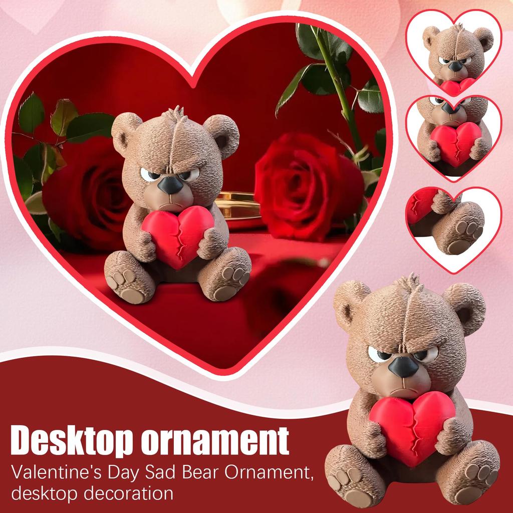 Angry Bear Figurine With Broken Heart,Valentine's Day Decor For Home Tabletop, Unique Gift For Her Him Boyfriend Girlfriend