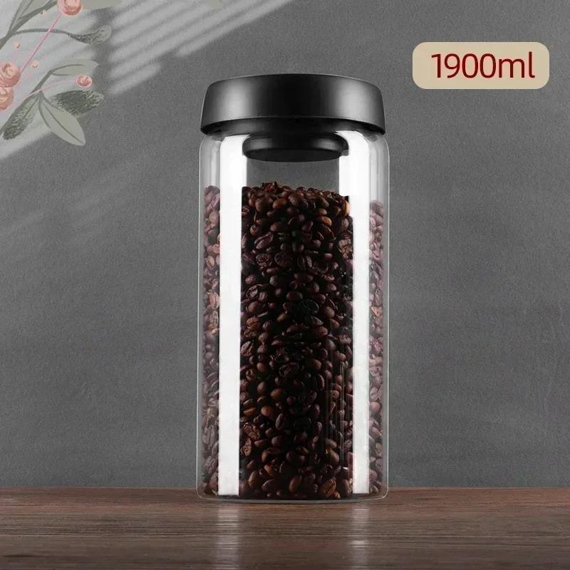 Coffee Beans Vacuum Sealed Borosilicate Glass Tank Moisture Proof Air Extraction Cereals Storage Jar for Kitchen Tea Storage