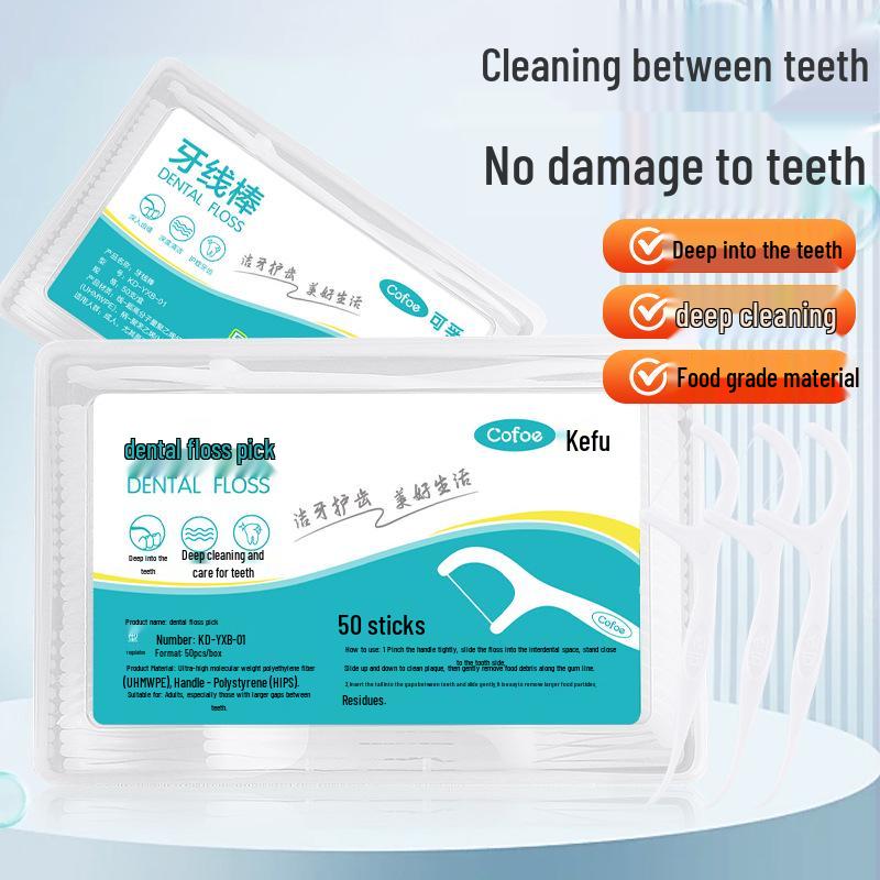 Kefu Dental Floss Picks - 50 Ultra-Fine, Individually Packaged Toothpicks Family Pack