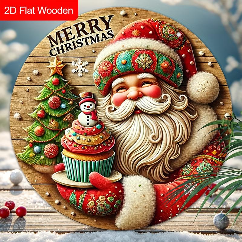 Merry Christmas Wooden Sign with Smiling Santa Claus Pattern - Navidad Wooden Sign for Christmas Tree, Window, Yard, Indoor Decor