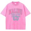 Malibu Beach Washed T-Shirt Women Letter Printing Cotton T Shirt Comfortable Crewneck Tops Casual Oversized Tees Clothes