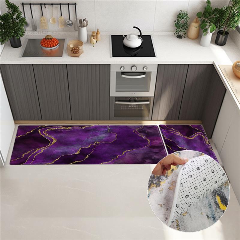 Set de covorașe de bucătărie cu imprimare abstractă Covor de podea la modă în stil interior, catifea, covoraș de baie anti-alunecare cafea violet albastru verde roșu