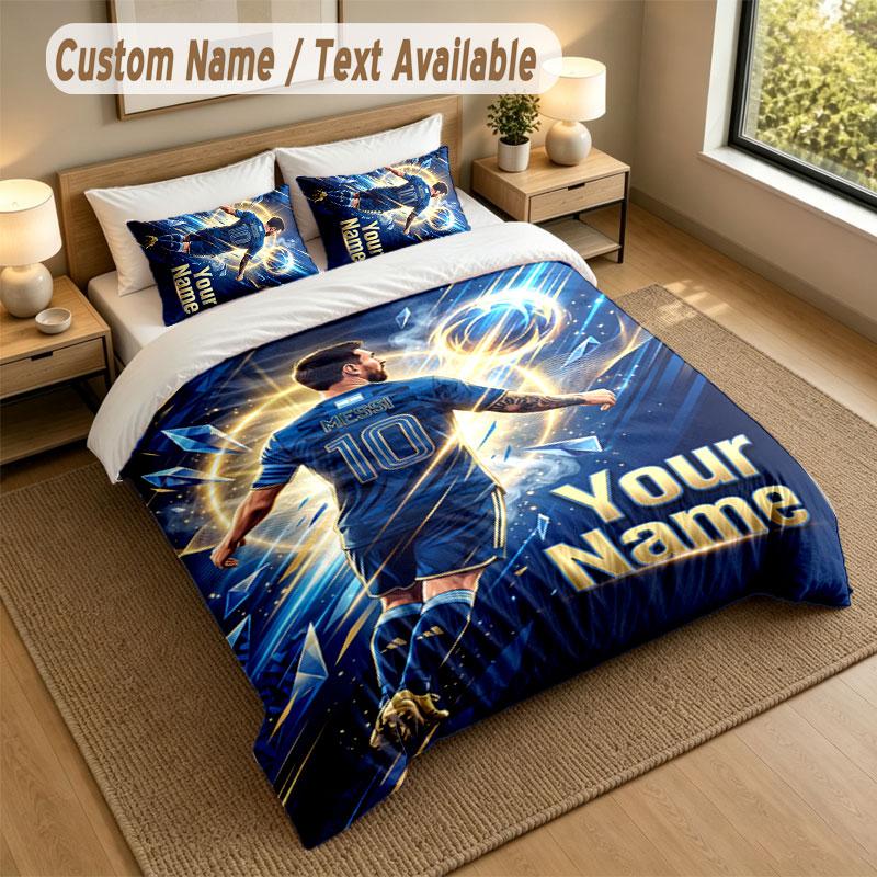 Bedding Set 1 Duvet Cover 2 Pillowcases Lionel Messi Print Soft Bed Linen Bedroom Decor