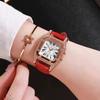 Fashionable Casual Ladies Watch Spot Set Auger Ms Roman Square Watch Women Watch Female Skin with Table