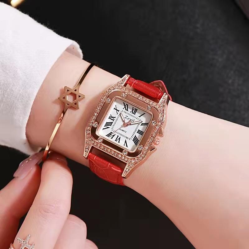 Fashionable Casual Ladies Watch Spot Set Auger Ms Roman Square Watch Women Watch Female Skin with Table