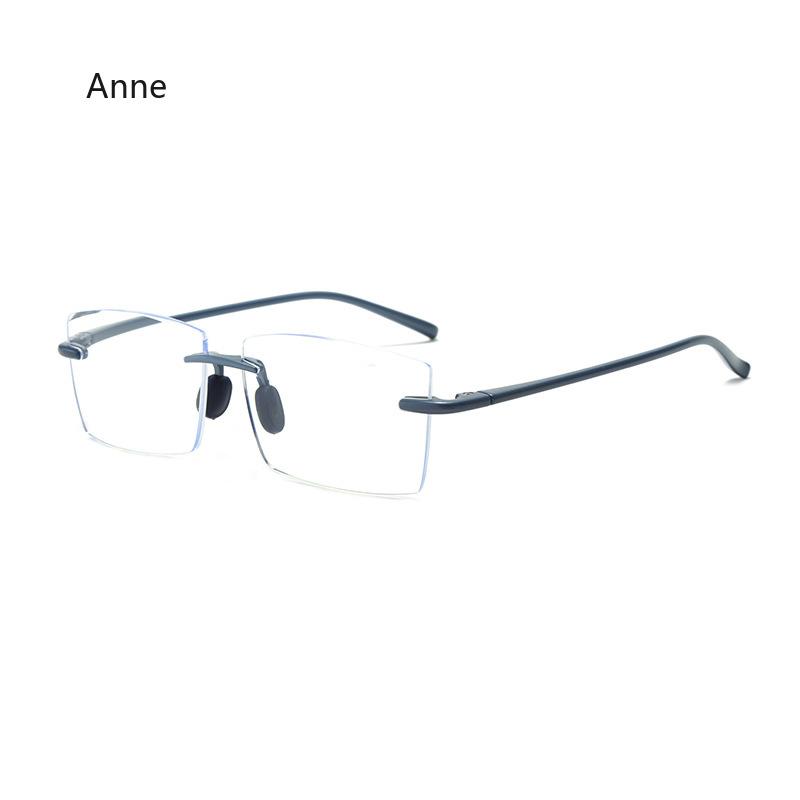 Men's Anti Blue Light Blocking Reading Glasses Cut Frameless Metal HD Lens Eyewear Women Prescription Presbyopic Glasses +400