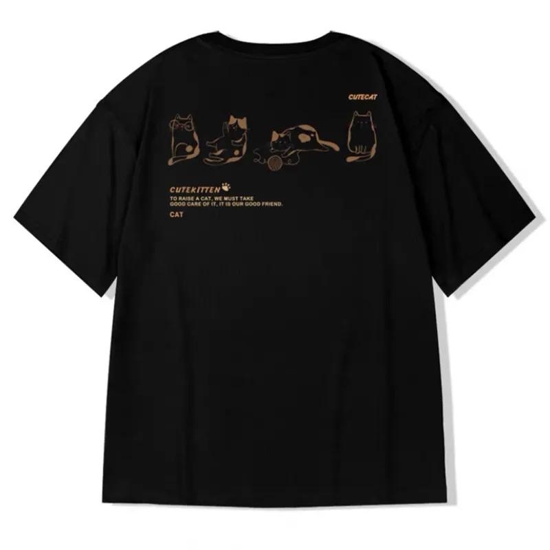 Streetwear Harajuku Summer Cartoon Cat Print T-Shirts Vintage Version Trend Casual Clothes Hip Hop Creative T Shirts y2k