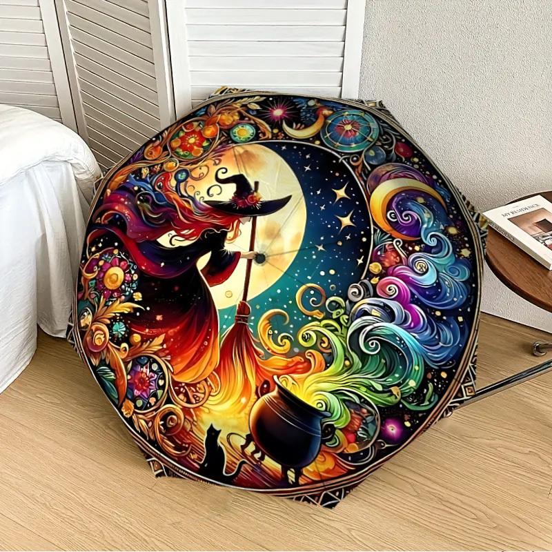 

1PC Witchcraft Artwork Automatic 8-Bone Folding Umbrella - Durable Polyester & Iron Frame,Userfriendly Operation y250929166