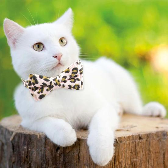 Haustierhalsband mit Leopardenmuster und Glöckchen, leichte Katzenhalskette aus Stoff, skalierbares Haustierhalsband