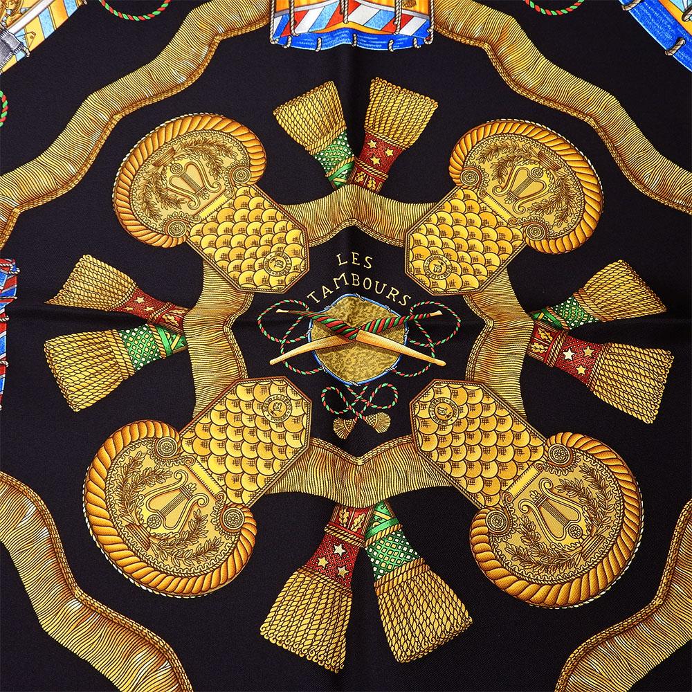 Used HERMES scarf Calle 90 silk black black LES TAMBOURS